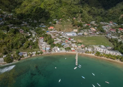 Beautiful aerial view of Charlotteville fishing village, Tobago