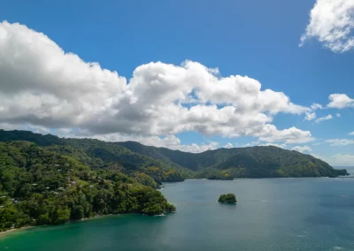 Picturesque view of the three bays of Chartlotteville, Tobago