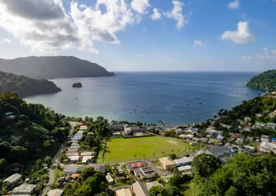Mountain top view of Charlotteville, Tobago and its three bays